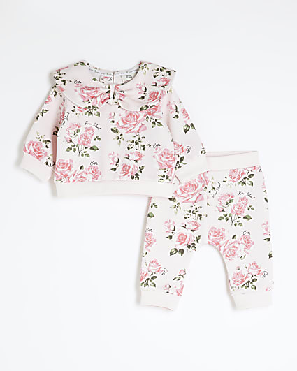 Baby Girls Cream Rose Print Sweatshirt Set