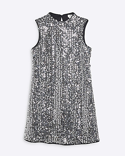 Girls Silver Sequin Shift Dress