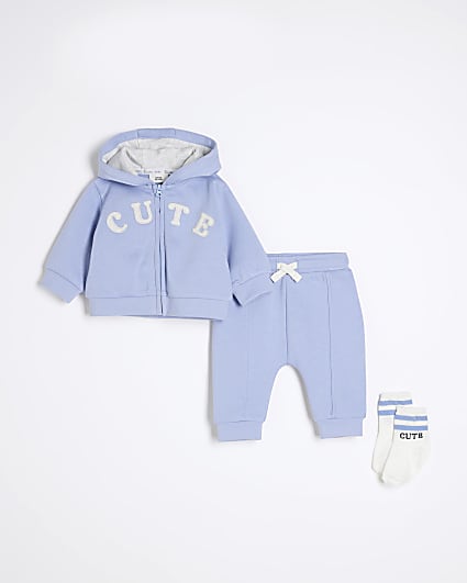 Baby Boys Blue Hoodie and Sock 3 Piece Set