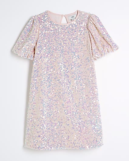 Girls Pink Sequin Bow Shift Dress