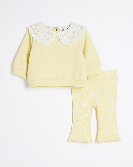 Baby Girls Yellow Broderie Sweatshirt Set