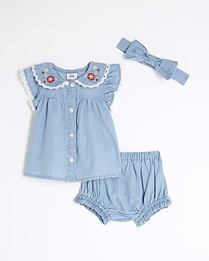 Baby Girls Blue Chambray Blouse Set