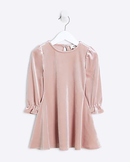 Mini Girls Pink Velvet Skater Dress