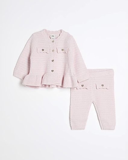 Baby Girls Pink Peplum Cardigan Knit Set