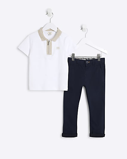 Mini Boys White Polo Shirt And Chino Set