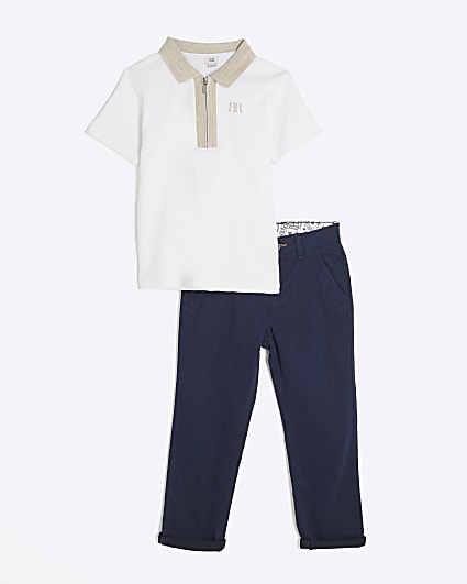 Boys White Navy Polo & Chino Set