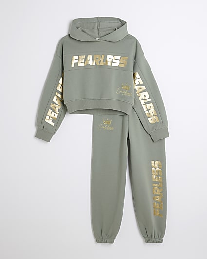 Girls Khaki Fearless Hoodie and Joggers Set