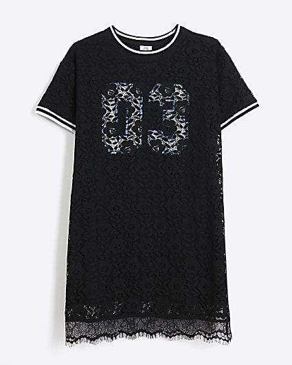 Girls Black Lace 03 T-Shirt Dress