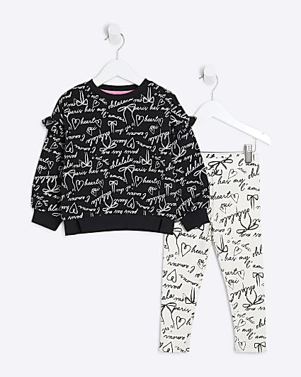 Mini Girls Black Graffiti Sweatshirt Set