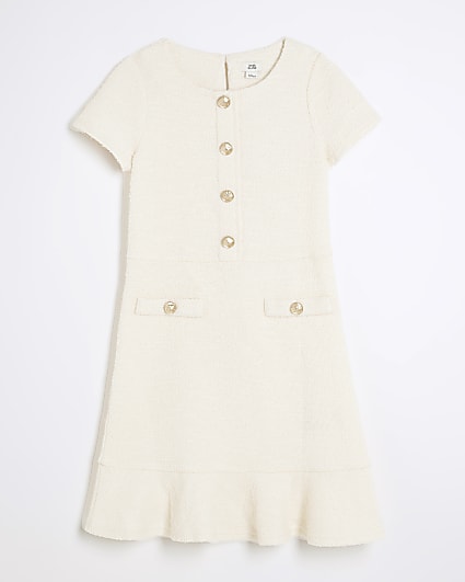 Girls Cream Boucle Shift Dress