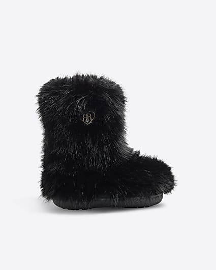 Girls Black Faux Fur Snowboots