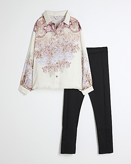 Girls White Paisley Shirt and Legging Set