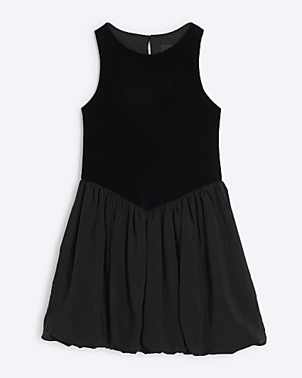 Girls Black Velour Bubble Hem Dress