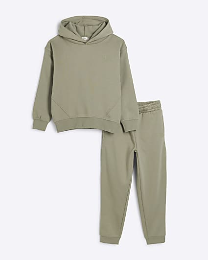 Boys Khaki Essential Hoodie and Jogger Set