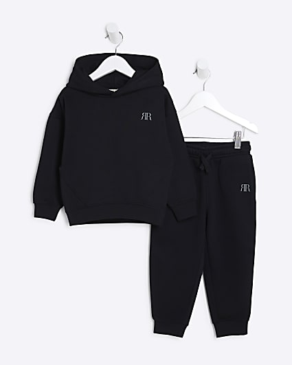 Mini Boys Black Essential Hoodie Set