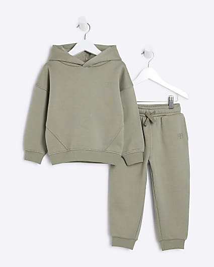 Mini Boys Khaki Essentials Hoody Set