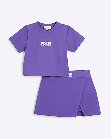 Girls purple RI Active t-shirt and skort set