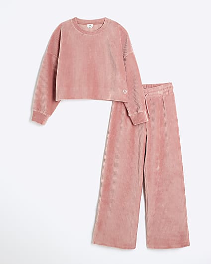 Girls Pink Corduroy Sweatshirt Set