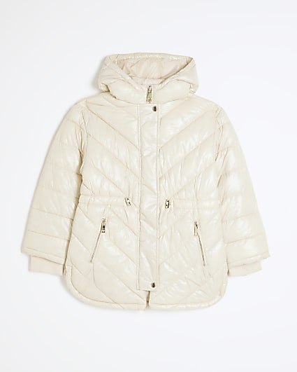 Girls Cream Hooded Padded jacket