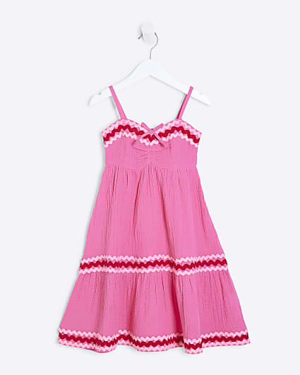 Mini Girls Pink Trim Maxi Dress