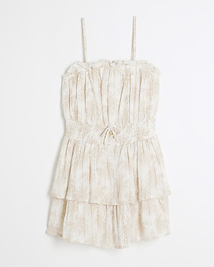 Girls Cream Shimmer Palm Beach Dress