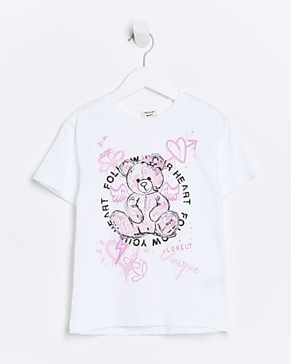 Mini girls white Graffiti bear  t-shirt