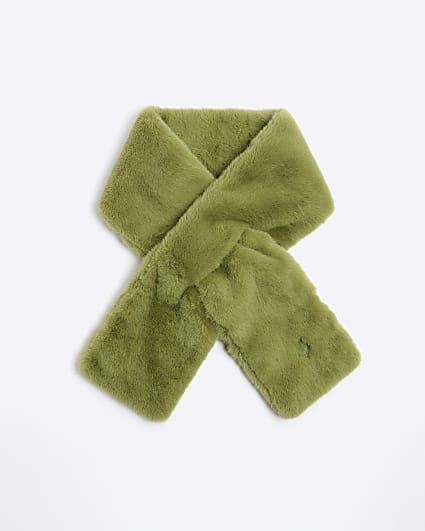 Girls Green Faux Fur Scarf