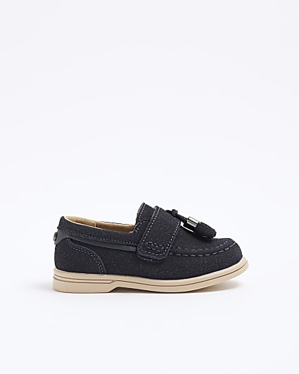 Mini Boys Navy Suedette Tassel Loafers