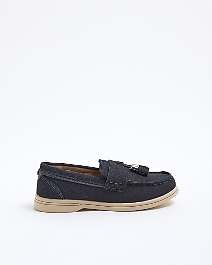 Boys Navy Faux Suede Tassel Loafers