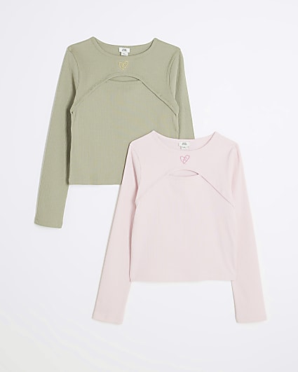 Pink Long Sleeve Cutout Top 2 Pack