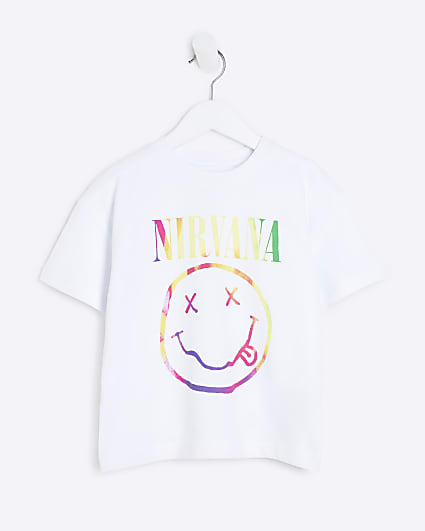 Mini White Nirvana Smiley Face T-Shirt