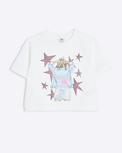 Girls white graphic star t-shirt