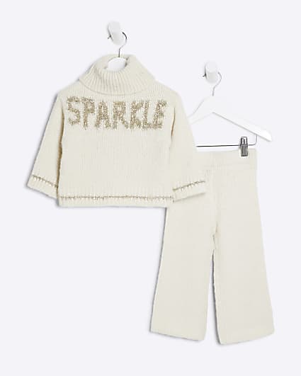 Mini girls Cream Sparkle Trouser Set