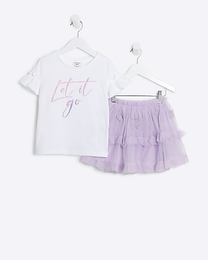 Mini girls white t-shirt and tutu skirt set