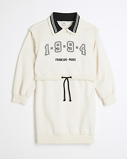 Girls Cream Graphic Sweatshirt Dress