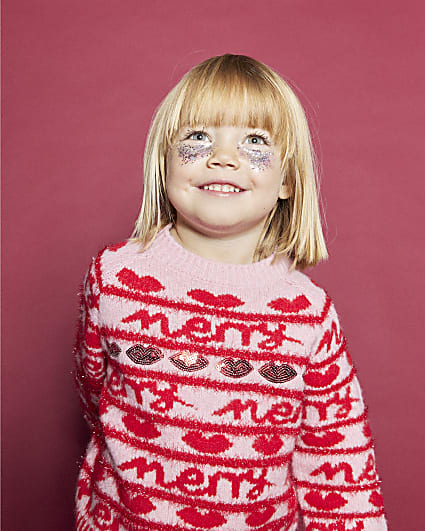 Mini Girls Pink Merry Christmas Jumper