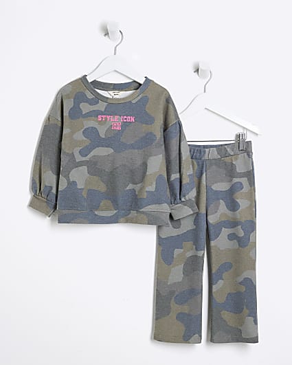 Mini Girls Green Camo Sweat Set