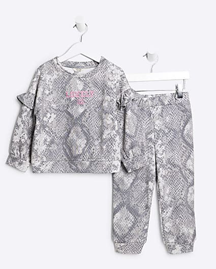 Mini Girls grey Snake Print Sweatshirt Set