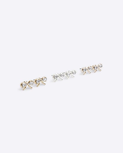 Girls gold bow stud earring 3 pack