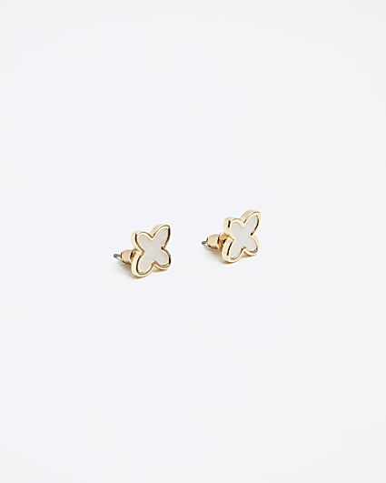 Girls white clover stud earrings