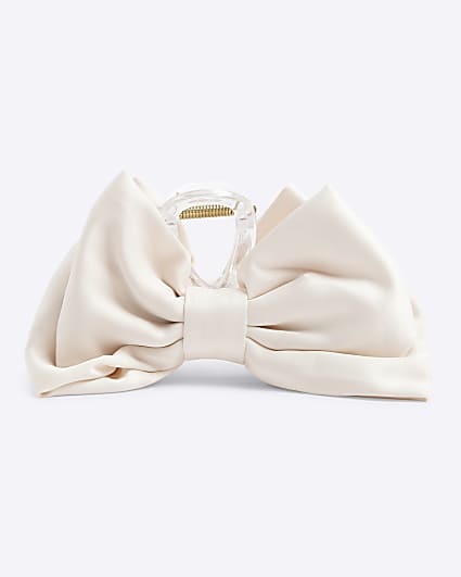 Girls beige bow hair claw clip