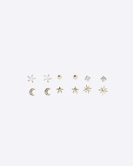 Girls gold moon and star earrings 9 pack