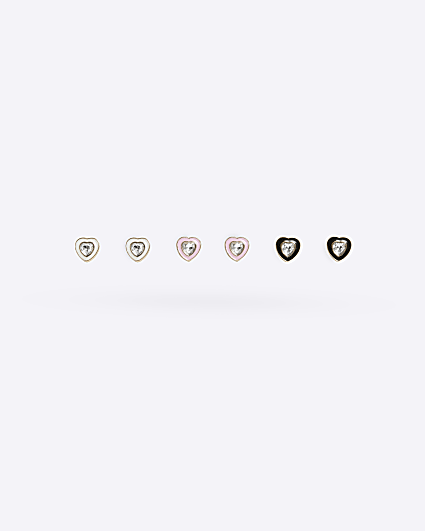 Girls gold enamel heart stud earrings 3 pack