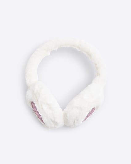 Girls Pink Heart Faux Fur Ear Muffs