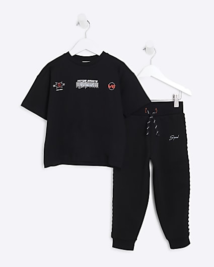 Mini Boys Black Motorcross T-Shirt Set