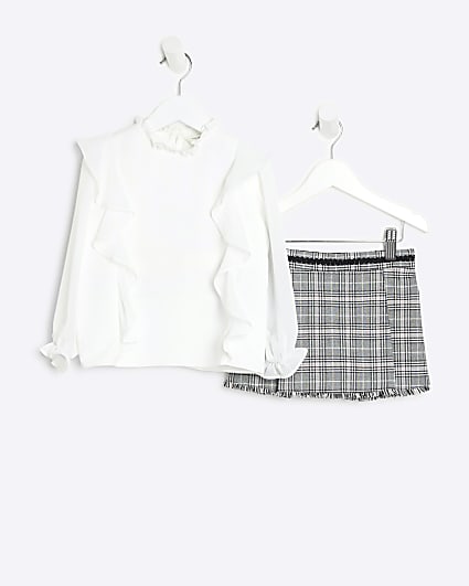 Mini Girls Grey Check Skort And Blouse Set