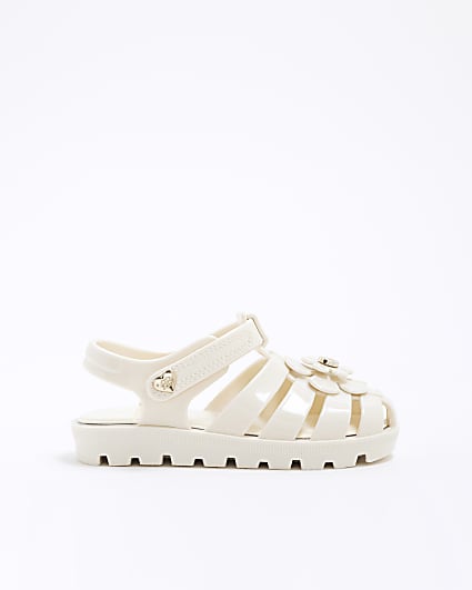 Mini Girls Cream Flower Jelly Sandals