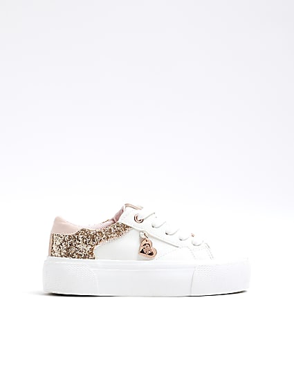 Girls White Rose Glitter Trainers