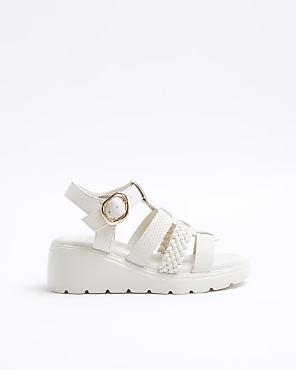 Girls Cream Faux Leather Wedge Sandals