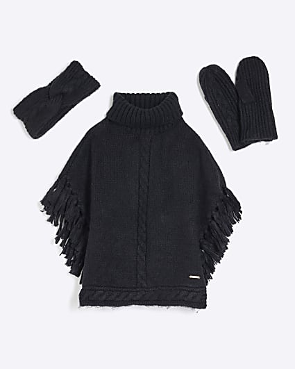 Girls Black Knitted Poncho Bundle